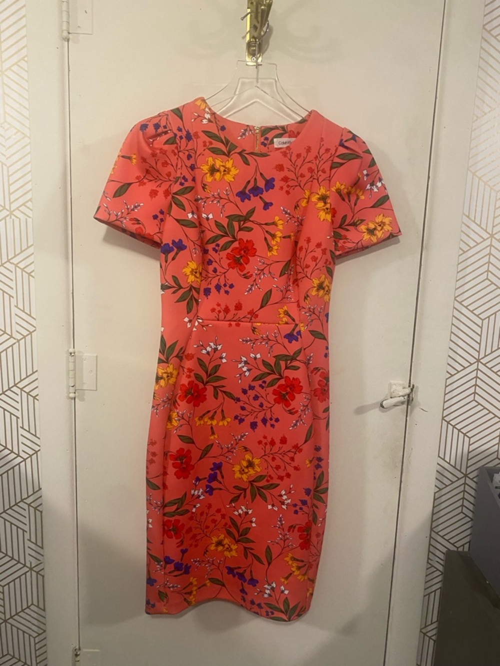 Calvin Klein Coral Floral Sheath Midi Dress